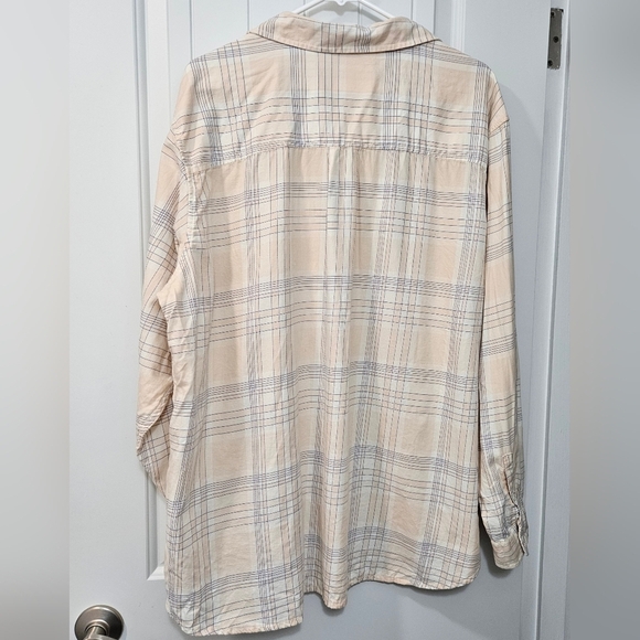 REI Long Sleeve Button Up Cotton Shirt-Plus Size 2x-Peach, Cream, Blue Plaid - Picture 2 of 6
